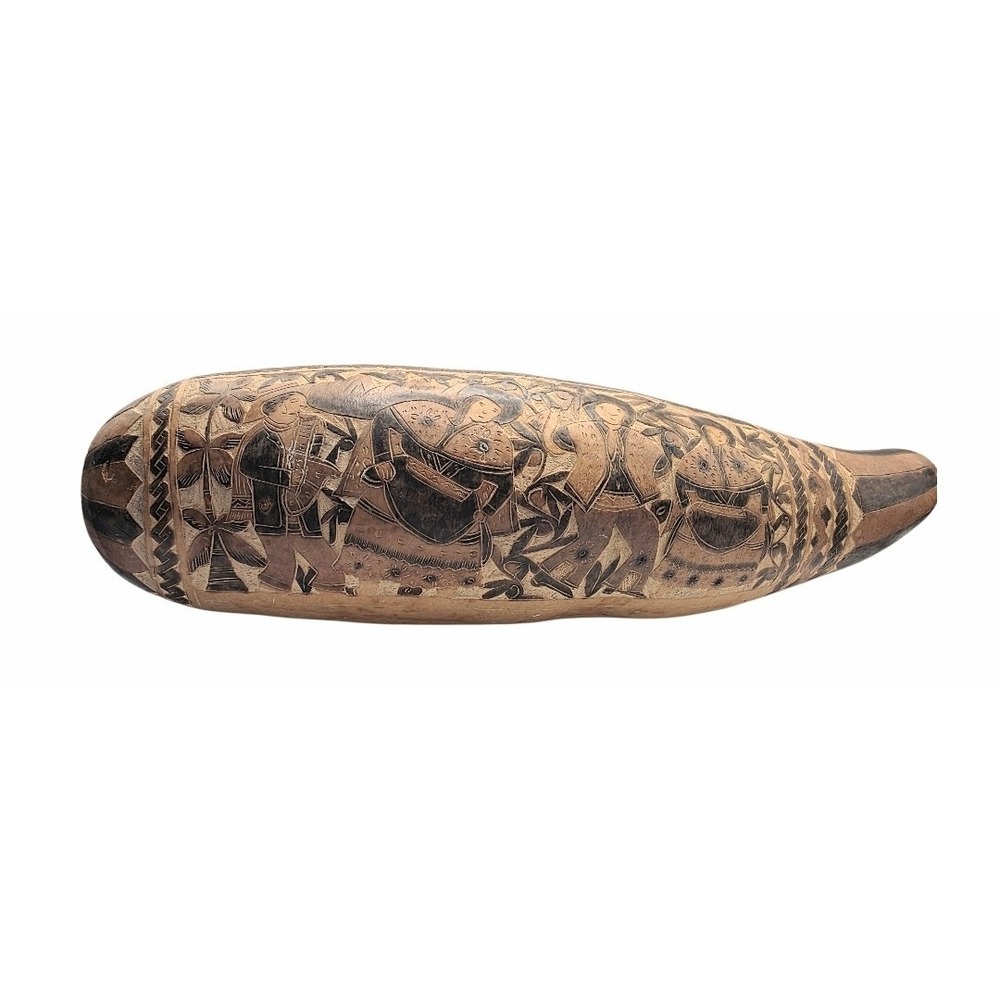 Vintage Peruvian Folk Art Storytellers Pictorial Hand Carved Gourd